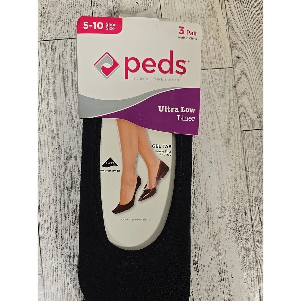 Peds Ultra Low Cut Liner Socks Shoe Size 5-10 (6 Socks Total) Lot of 2 Black